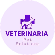 Logotipo morado con una cruz, la silueta de un perro y un gato; el texto dice 