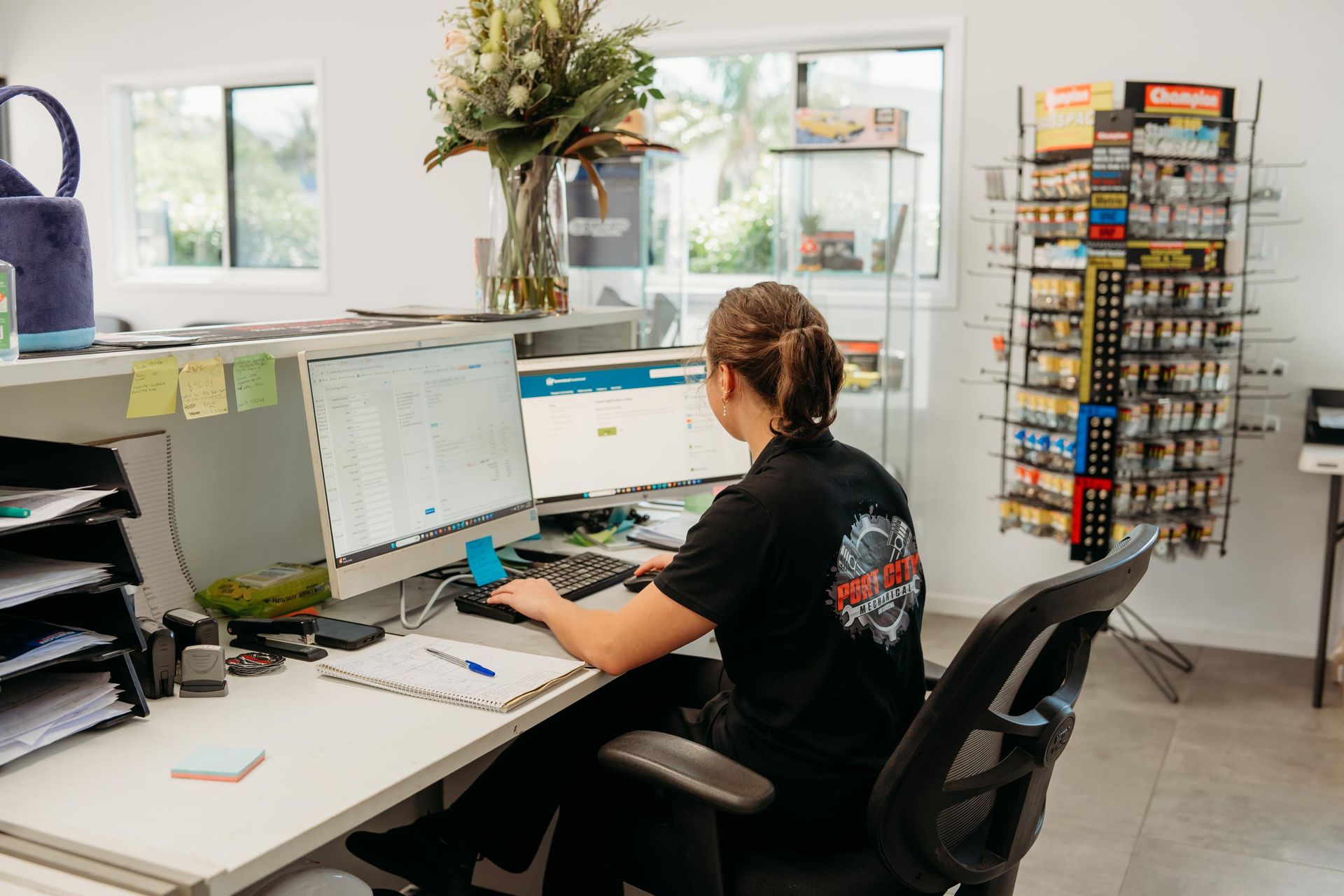 Lady working on computer — Signature Mechanical In South Gladstone, QLD