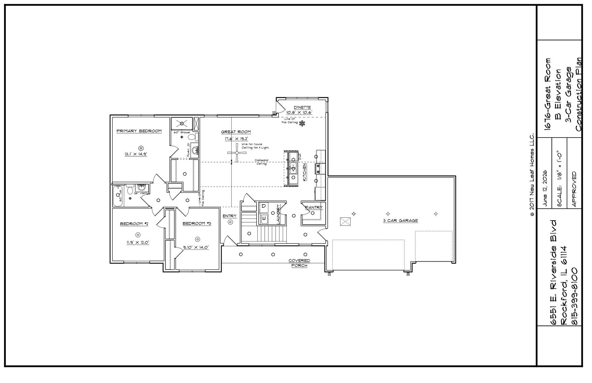 Architectural floor plan of a house with multiple rooms, including a kitchen, living room, bedrooms, and a garage.