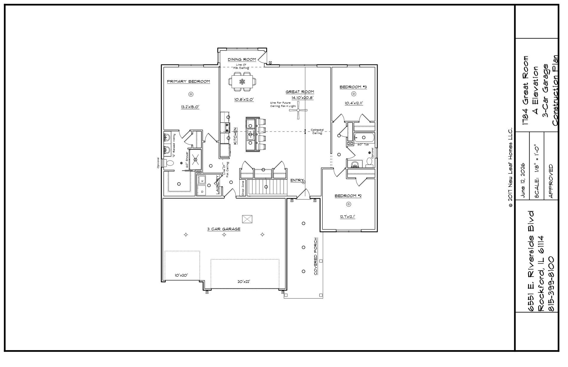 Architectural floor plan of a house with multiple rooms, including a kitchen, living room, bedrooms, and a garage.