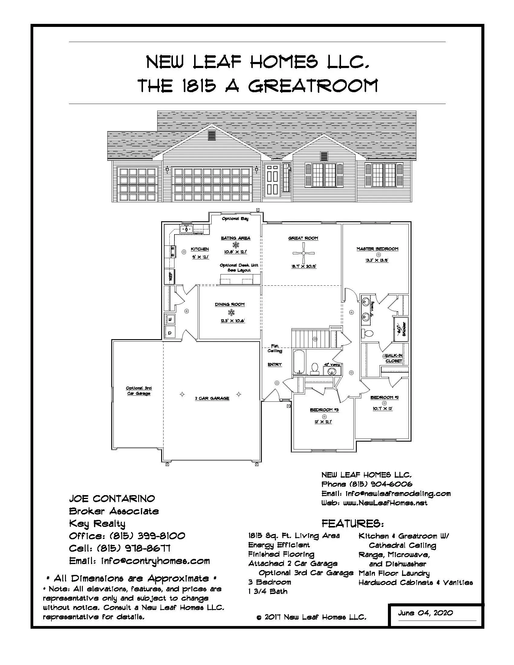 Floor plan for New Leaf Homes L.C. showing the layout of a house with rooms and dimensions.