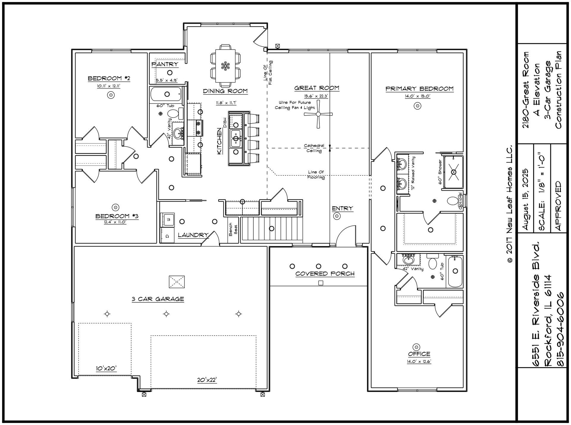 Architectural floor plan of a house with multiple rooms, including a kitchen, living room, bedrooms, and a garage.