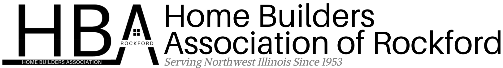 HBA Home Builders Association of Rockford logo. Black text on white background.