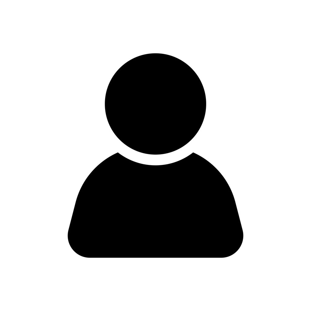 Black user profile icon silhouette on a white background