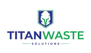 The logo for titanwaste solutions has a spartan helmet on it.