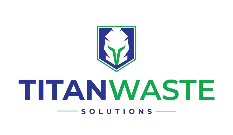 The logo for titanwaste solutions has a spartan helmet on it.