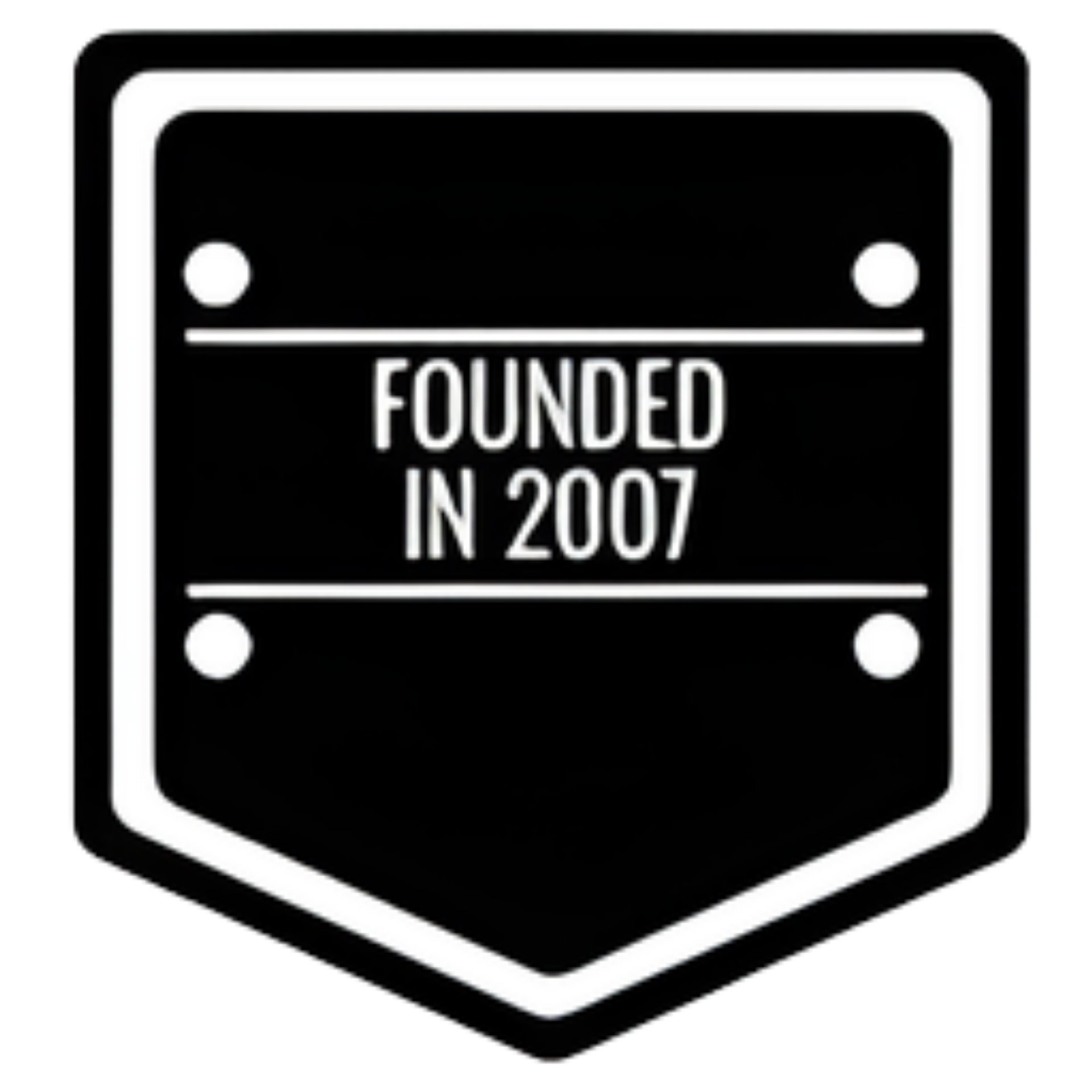 Black and white shield-shaped logo with