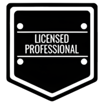 Black and white badge:
