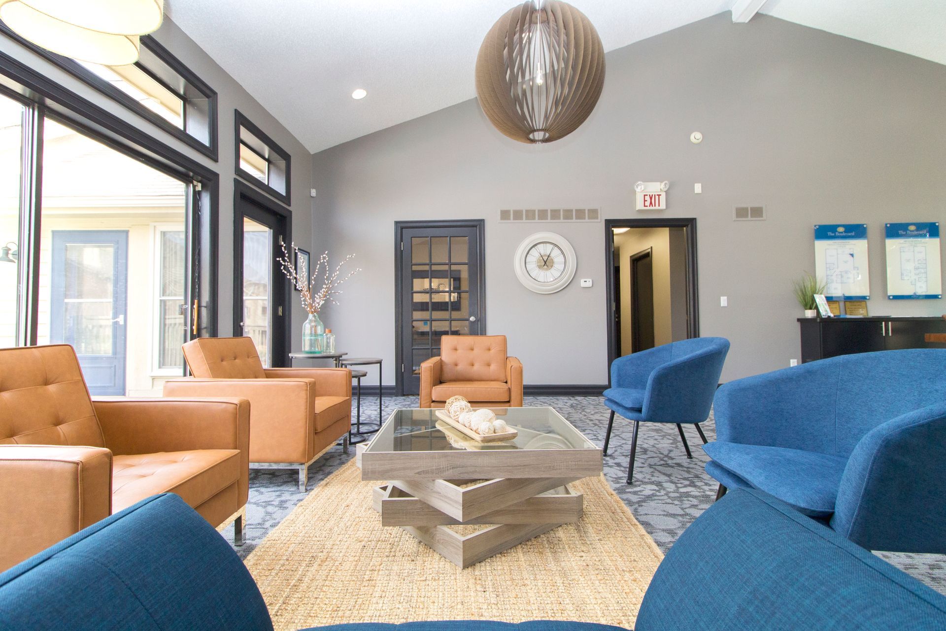 A living room filled with furniture and a coffee table