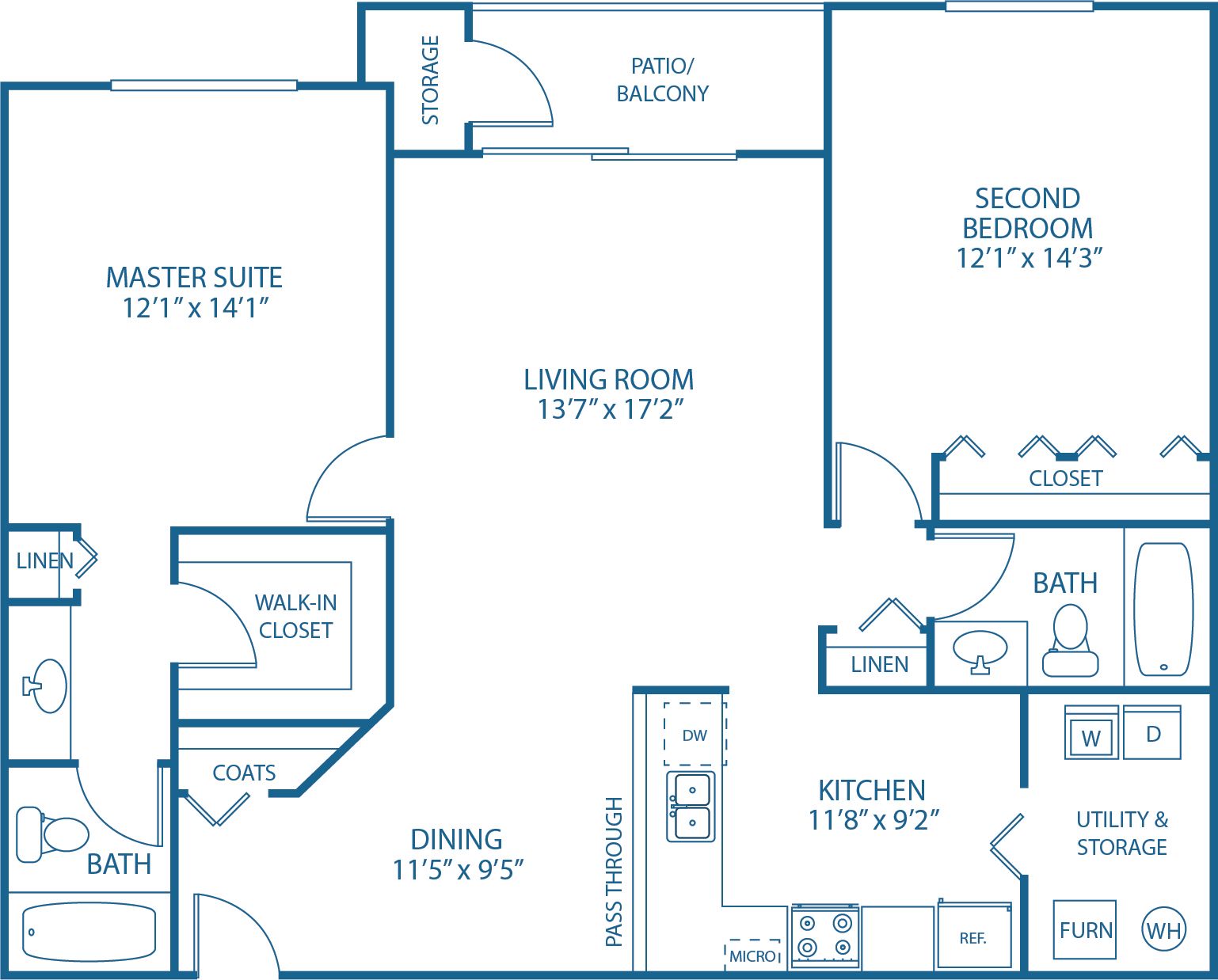 2 BED, 2BATH
1,161 SQ.FT.