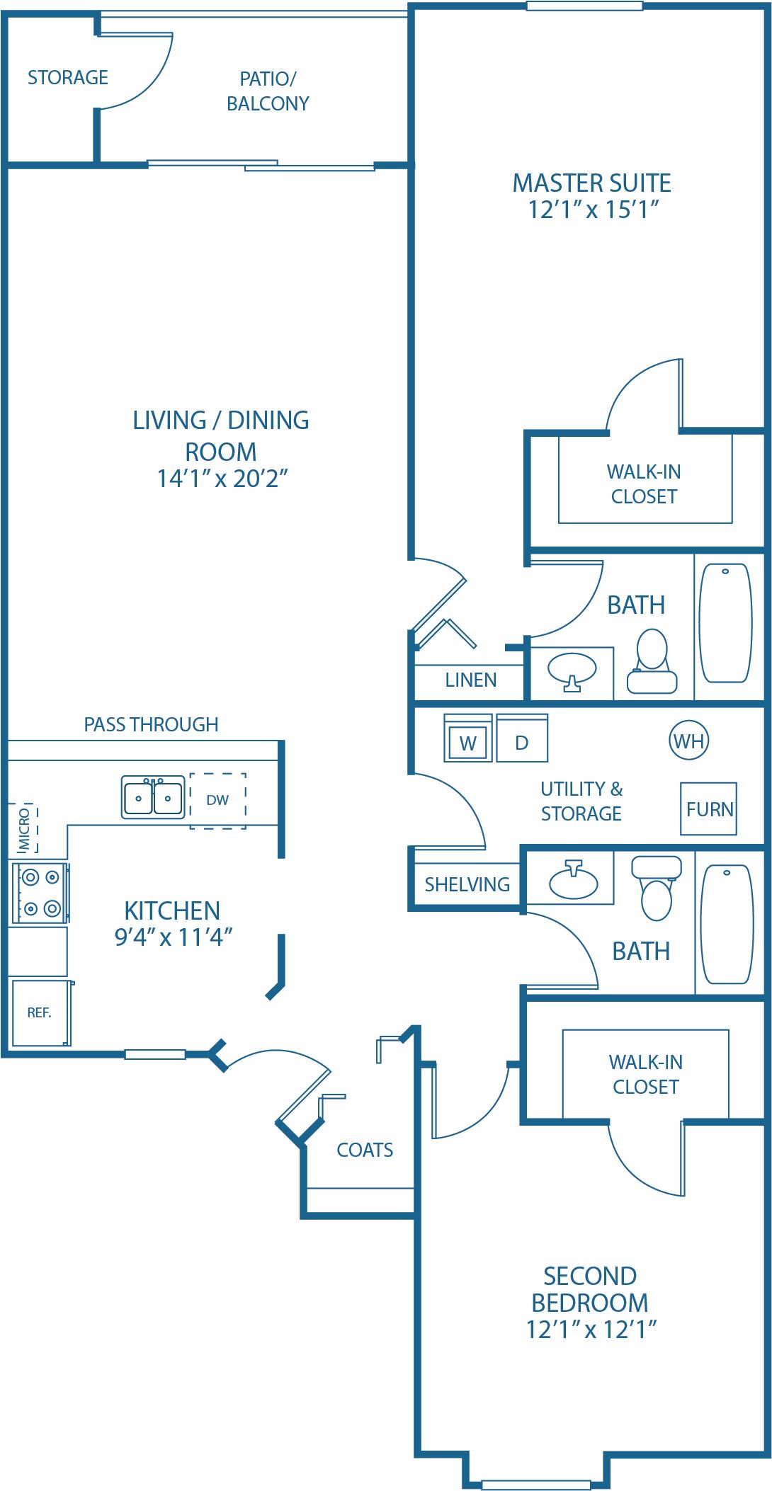 2 BED, 2 BATH
1,192 SQ.FT.