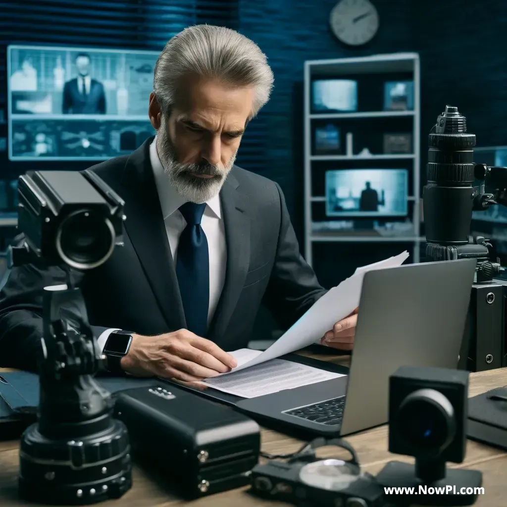 A man in a suit and tie is sitting at a desk in front of a laptop computer.