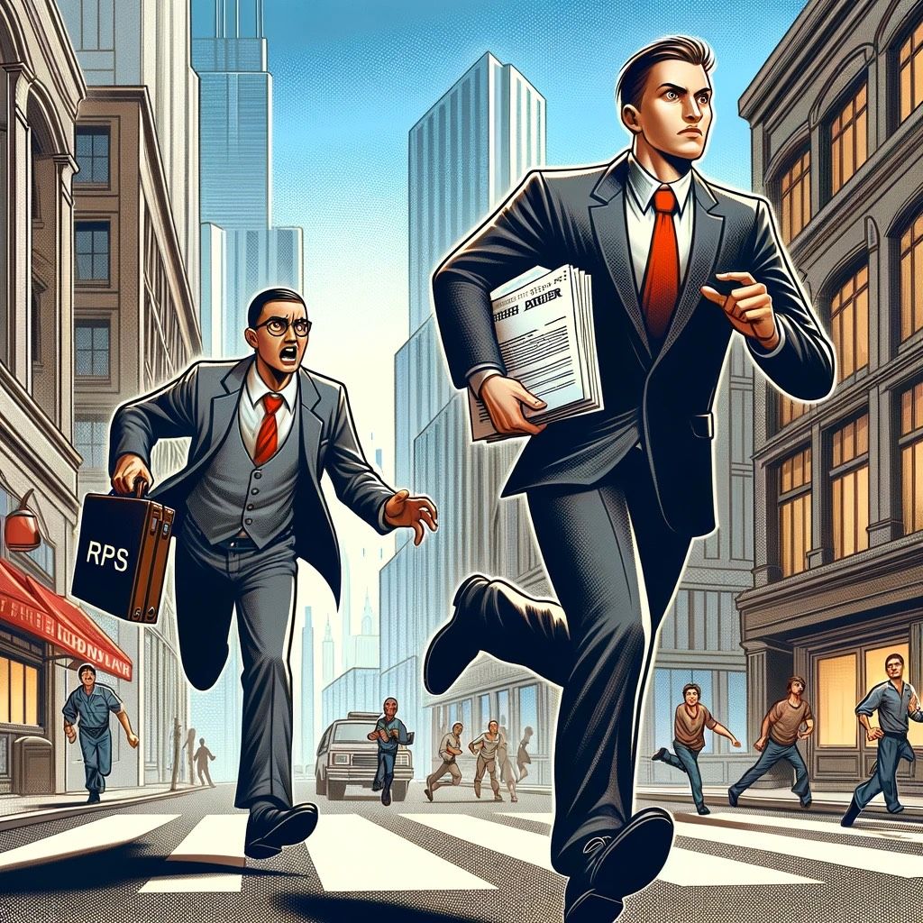 a Registered Process Server (RPS) running behind a defendant