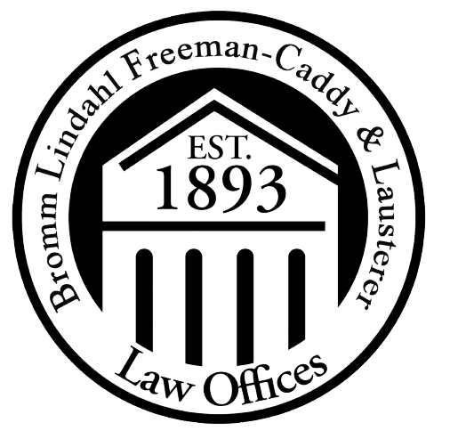 Logo for Bromm Lindahl Freeman-Caddy & Lusterer Law Offices, with courthouse icon and 