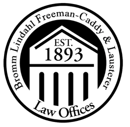 Logo for Bromm Lindahl Freeman-Caddy & Lusterer Law Offices, with courthouse icon and