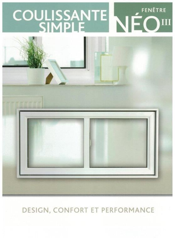 Une brochure pour coulissante simple néo présente une photo d'une fenêtre