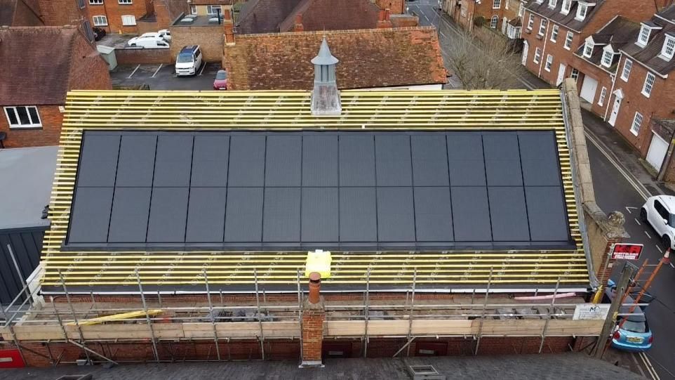 Solar panels on roof of Thame Players Theatre