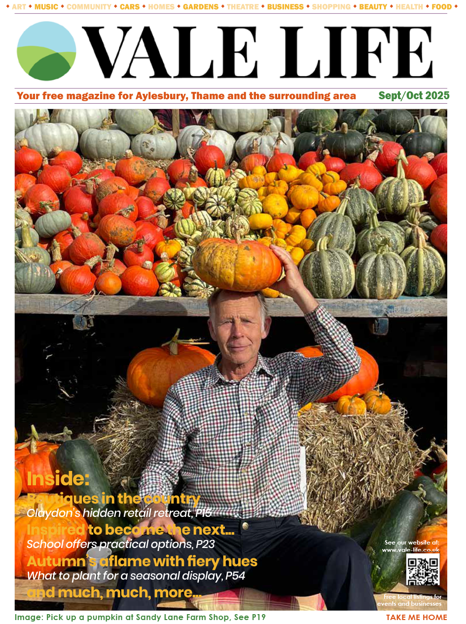 Magazine cover image with picture of pumpkins and squash at Sandy Lane Farm