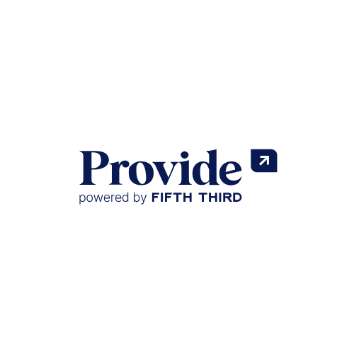 Provide logo with “powered by Fifth Third” text and upward arrow icon on white background