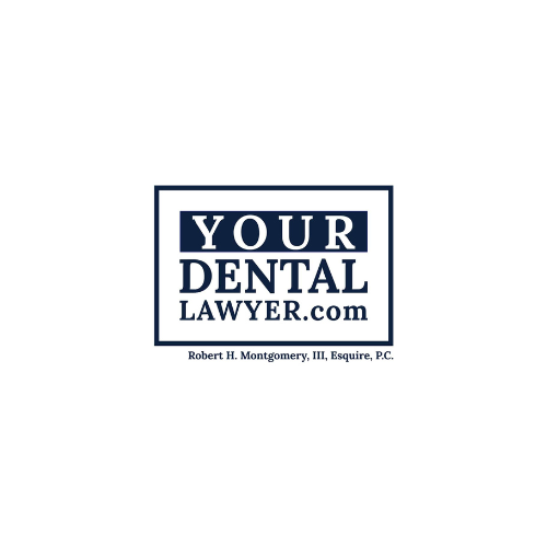 Logo for Your Dental Lawyer.com, navy and white with attorney name below