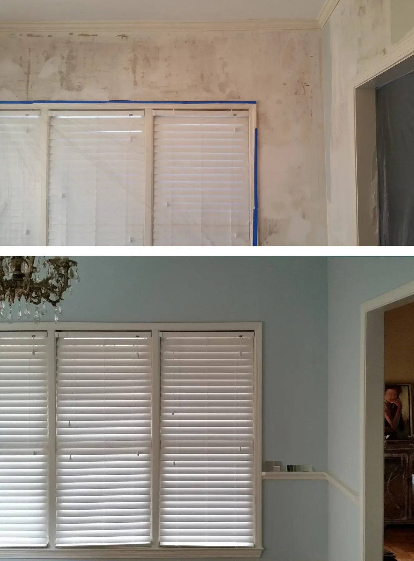 A Before And After Picture Of A Window With Blinds - Raymond, MS - Parker Roofing & Remodeling