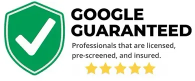 Google Guaranteed badge with green checkmark shield, text, and five gold stars