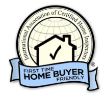 Certified home inspector logo with house icon and “First Time Buyer Home Friendly” banner