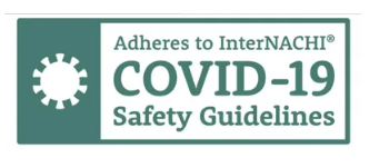 Green sign reading “Adheres to InterNACHI COVID-19 Safety Guidelines” with a white gear icon