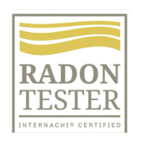Radon Tester logo with gold wavy lines and gray text, “Internachi Certified” below