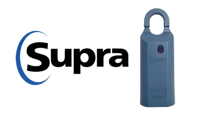 Supra logo beside a blue insulated bottle with a loop handle