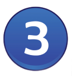 Blue circular badge with a white number 3