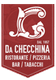 Logo del ristorante Da Checchina. Sfondo rosso con una