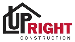 UPRIGHT Construction logo with black and red text and a roof-shaped line above the wordmark