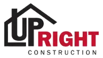 UPRIGHT Construction logo with black and red text and a roof-shaped line above the wordmark