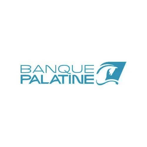 Le logo de la banque palatine est un logo bleu et blanc sur fond blanc.