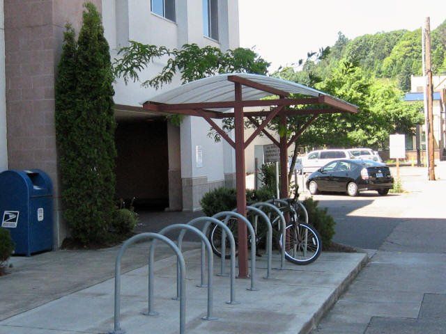 Bicycle racks outside the building — Junction City, OR — Radius Pipe Bending & Fabricating