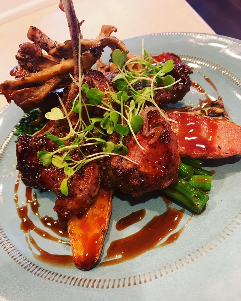 A close up of a plate of food on a table