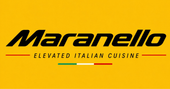 Maranello Italian cuisine logo in black and red with green accent lines