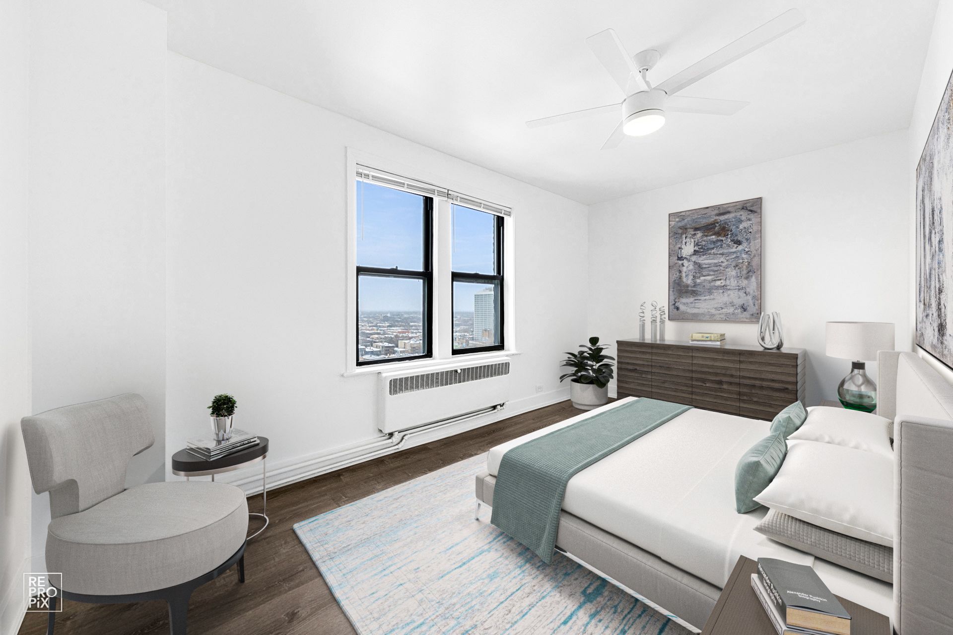 green and white bed