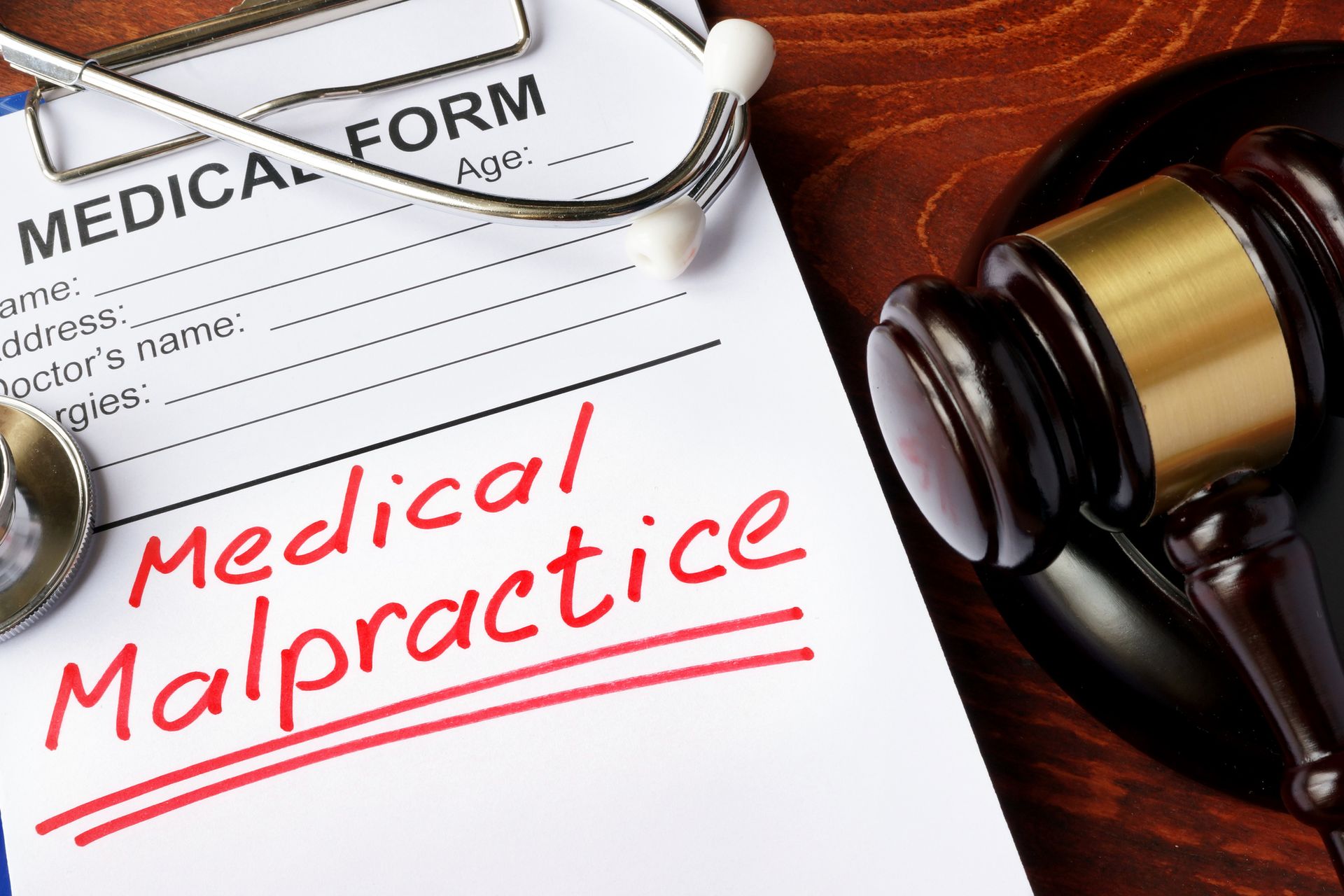 A medical form with the word medical malpractice written on it