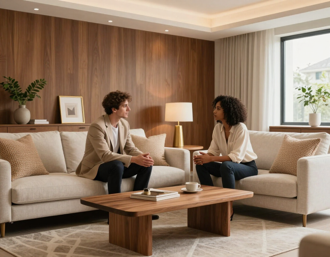 Sala interior elegante con asesoría en acabados y diseño