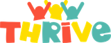 The word thrive is written in colorful letters on a white background.
