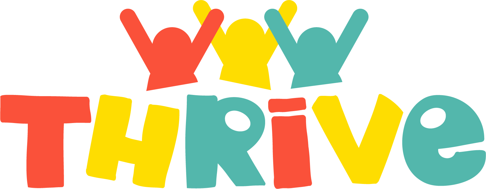 The word thrive is written in colorful letters on a white background.