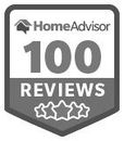 A home advisor 100 reviews badge with three stars on it.