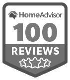 A home advisor 100 reviews badge with three stars on it.