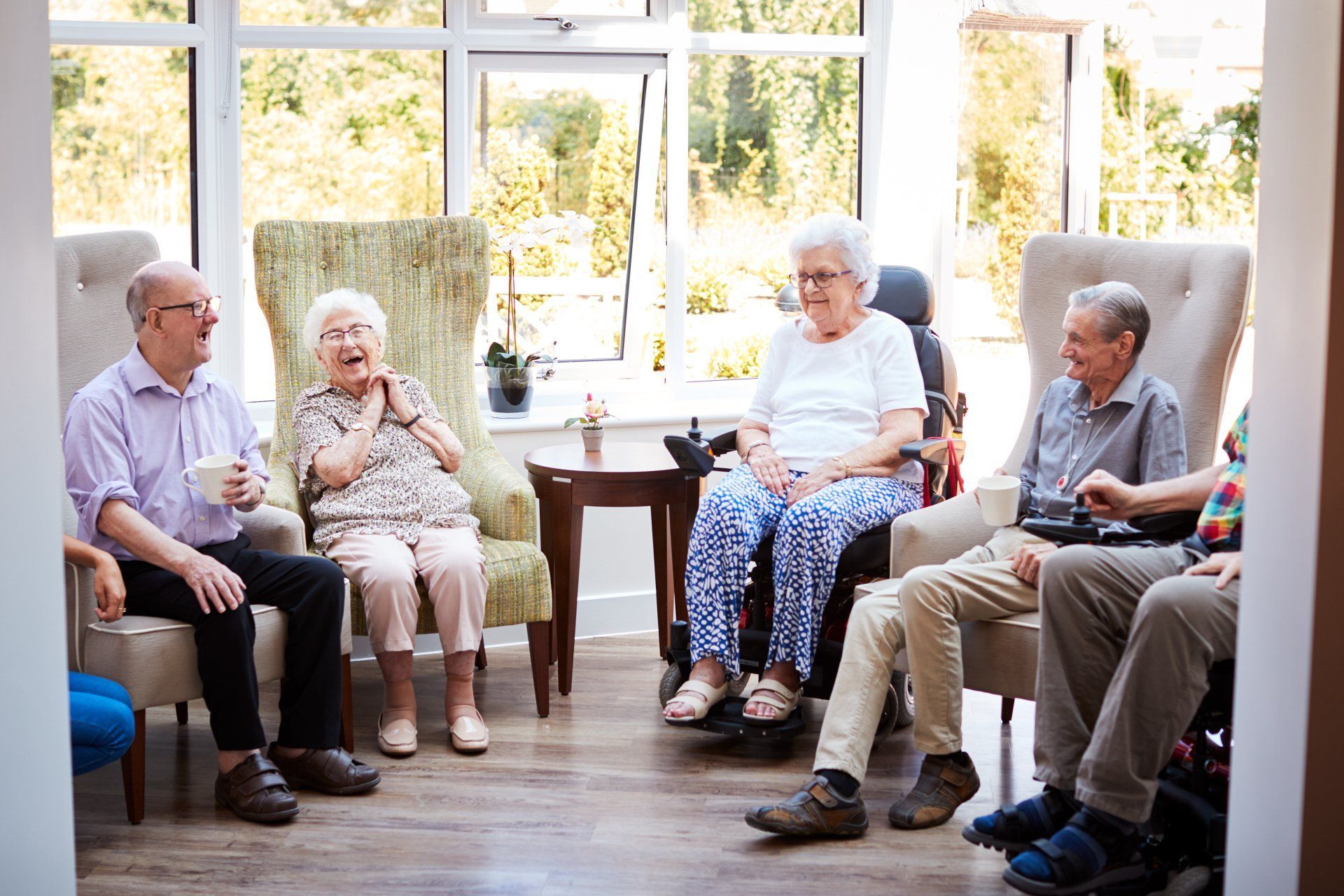 group of seniors happily talking