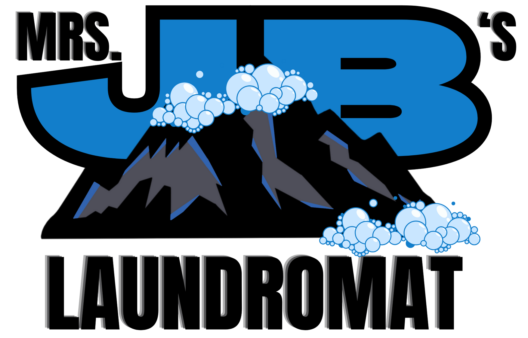 Mrs. J's Laundromat logo with blue 