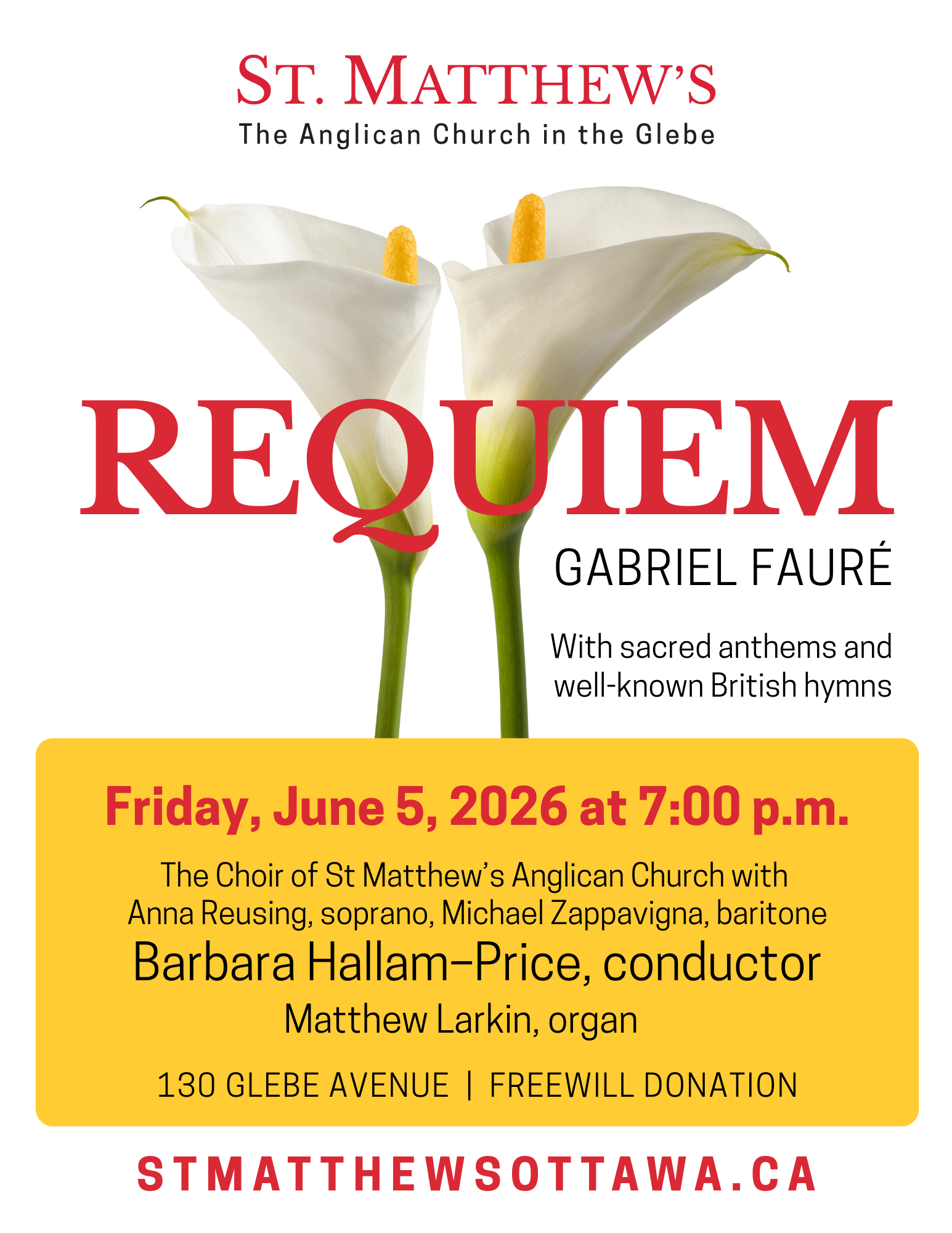 St. Matthew’s church concert poster for Fauré Requiem, Friday June 5, 2026, 7:00 p.m.