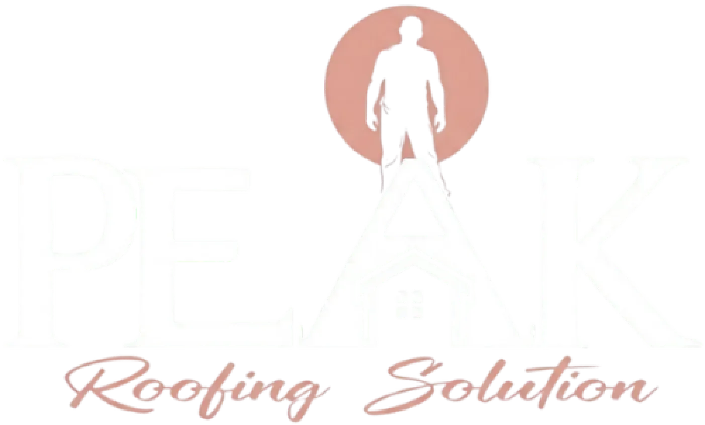 Logo with white silhouette inside peach circle and cursive text reading “Roofing Solution”