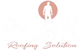 Logo with white silhouette inside peach circle and cursive text reading &ldquo;Roofing Solution&rdquo;